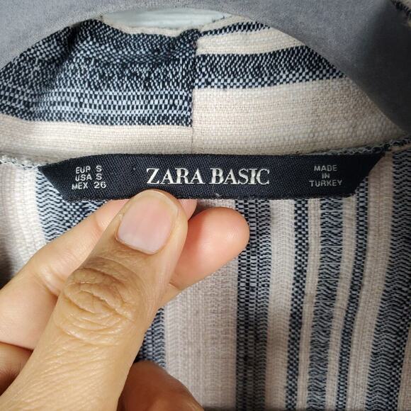 Zara Basic Neutral Striped 3/4 Sleeves Fringe Kimono Ecru Size Small - Picture 7 of 10